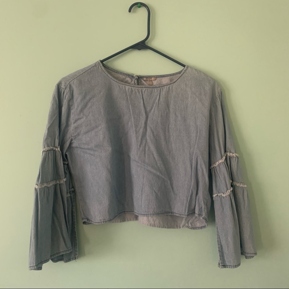 Denim Bell Sleeve Crop